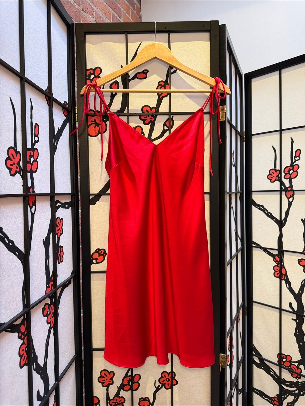 Victoria's Secret Red Satin Slip Mini Dress with Tie Straps
